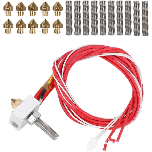 3D-skrivartillbehör Estrusore Stampante 3D 3D-skrivare extruder med aluminiumvärmeblock 10 st linjerör och 10 st 0,4 mm munstycke Anet A8 Hotend