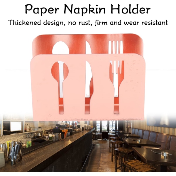 Anti-halk upprätt metall servetthållare, fristående metallpappershållare för köksbänk, unikt utskärningsmönster för gaffel servetthållare, bord