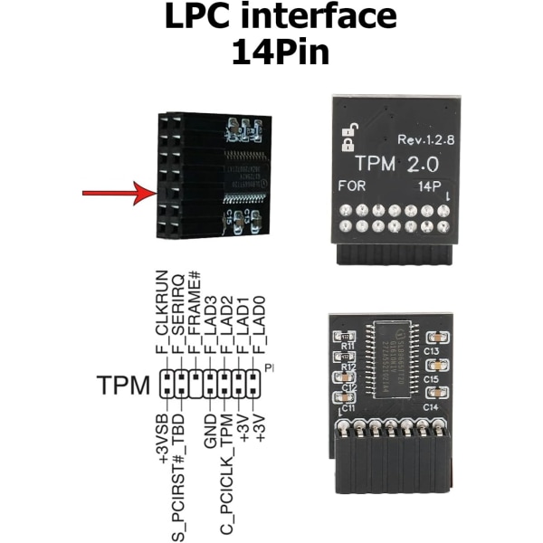 Tpm 2.0 krypteringssäkerhetsmodul Pcb 14Pin Lpc Interface Fjärrkort för Asus