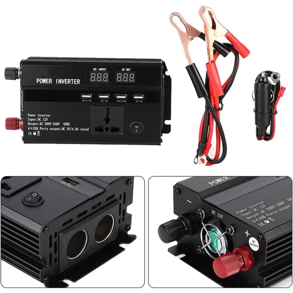 Inverter Power Inverter Metal 3000W 12V till 220V Bil Power Inverter Converter med LCD-skärm USB -port cigarrtändarportar