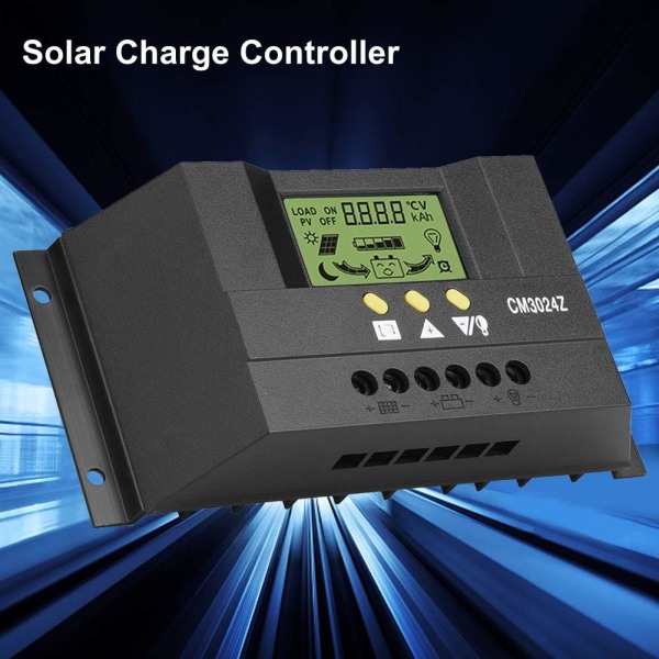 Solar Charge Controller Solar Charge Controller 12V PVC Svart Pwm Intelligent Solar Panel Charge Controller Regulator LCD-skärm 12V 24V 30A