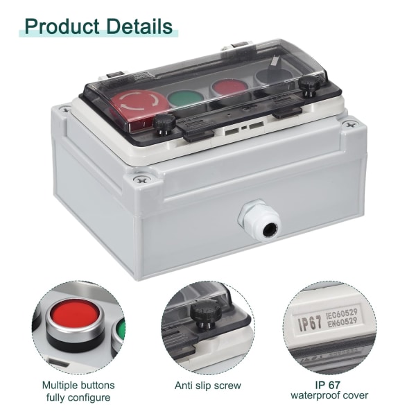 IP67 Print button Box AB GREEN GAITFL? Che red switching. Che signalväxling.