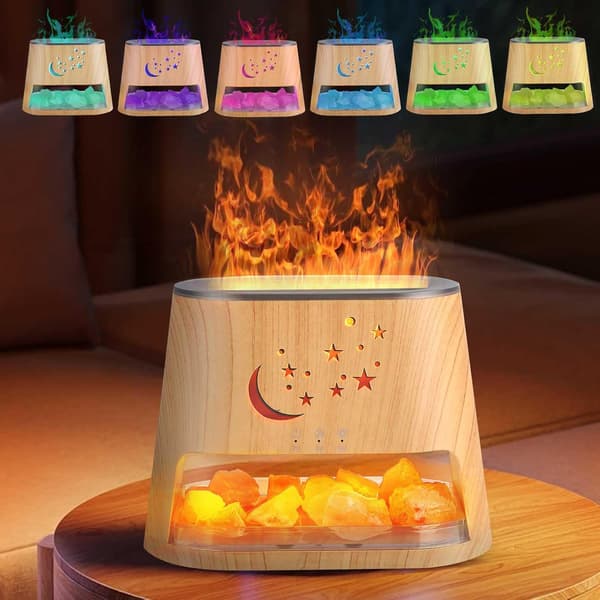 2-i-1 Aroma Diffuser og Saltlampe, Flammeeffekt Diffuser med 260 ml Vandtank, Luftfugter til Æteriske Olier og Aromaterapi