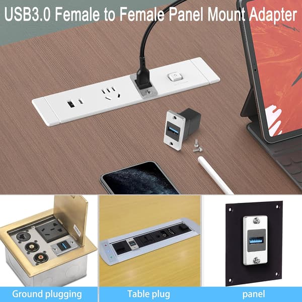 5 Gbps USB 3.0 rektangulær metallpaneladapter USB 3.0 hunn til hunn panelmonteringskontakt USB 3.0 monteringskontakt datamodul 5V/0.5A lading