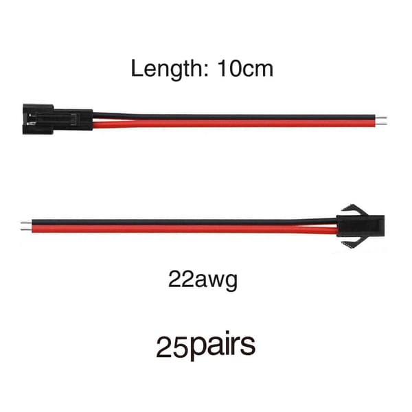 2-polet JST SM 2,54 mm han- og hunstikadapter med 100 mm elektrisk kabelledning til LED-lys