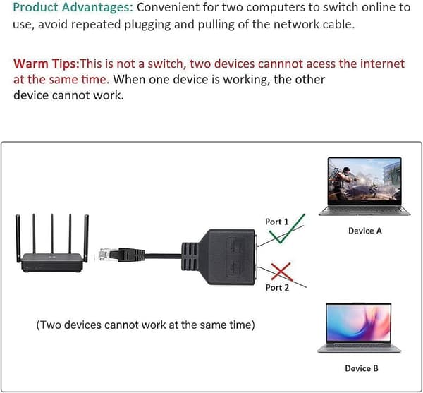 Tuliyet 1 han til 2 hun Ethernet Splitter Netværksadapter med Ethernet-kabel