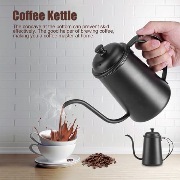 650 ml kaffekande med lang tud til hjemmebrygning, kaffekedel med svanehalstud i rustfrit stål (sort)