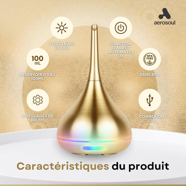 100 ml eterisk oljediffuser, elegant design ultralyd eterisk oljediffuser, USB, automatisk avstenging, 6-timers tåke, aromaterapidiffuser, gullfarget plast