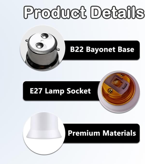 5-pack B22 till E27-adapter, skruvbar bajonettlampadapter, lämplig för LED-, glöd- och CFL-lampor