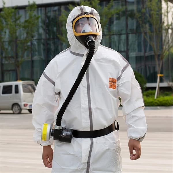 Elektrisk luftdriven helmask med konstantflödesrespirator, andningssystem, justerbar slangmask
