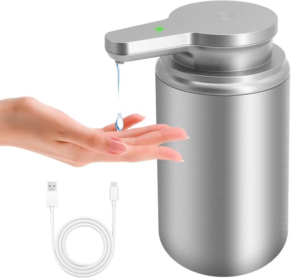 400ML Automatisk Sæbedispenser, Rustfrit Stål med Sensor, Infrarød Sæbedispenser, Bevægelsessensor, USB-C Opladning, Elektrisk, til Køkken og Badeværelse