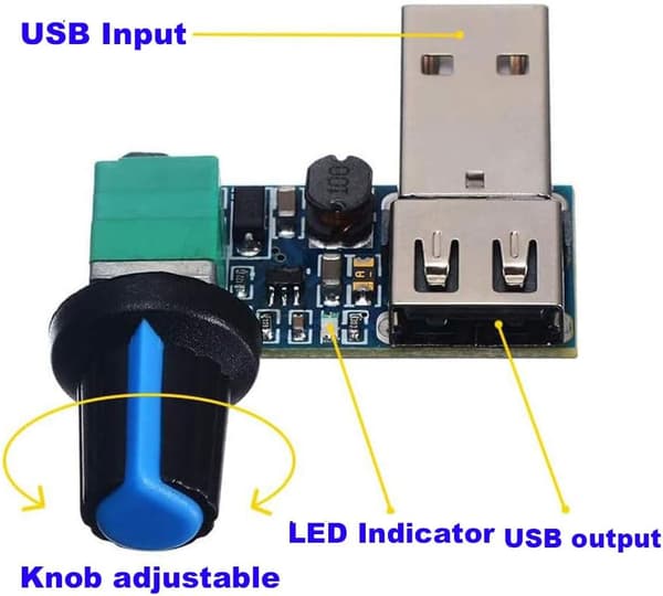 PC USB-tuulettimen nopeudensäädin DC 5V Mini USB-tuulettimen nopeudensäädin DC 5V-12V - 2.5-7.5V USB nopeuskytkimellä