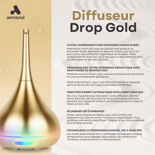 100 ml eterisk oljediffuser, elegant design ultralyd eterisk oljediffuser, USB, automatisk avstenging, 6-timers tåke, aromaterapidiffuser, gullfarget plast