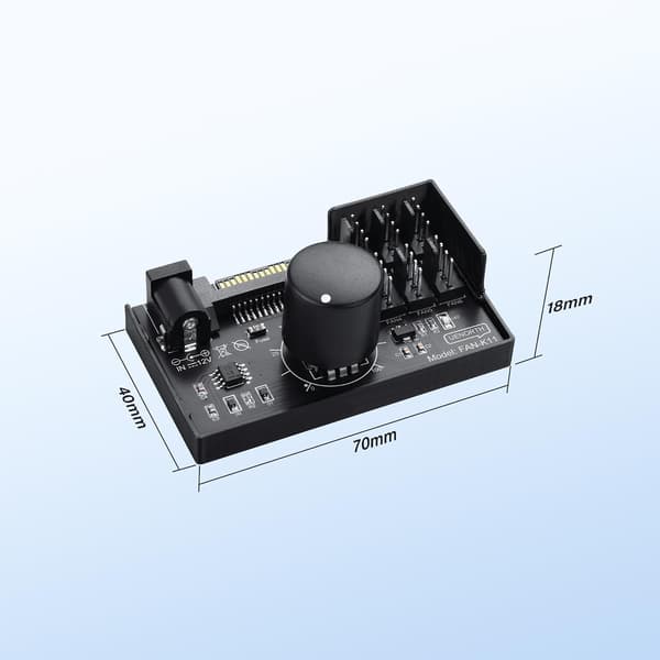 4-stifts PWM-fläktkontrollnav - stöder 6 fläktar, dubbel SATA/DC5525 strömförsörjning, med hastighetskontrollknapp, Max uteffekt 60W 5A