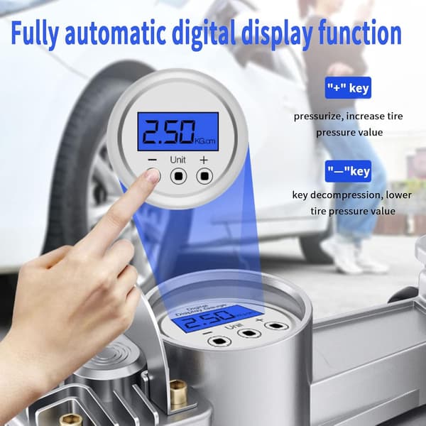 Däckpump luftkompressor, bärbar digital luftpump 12V dubbelcylindrig luftpump 150PSI för bildäck bilpumpar för däck