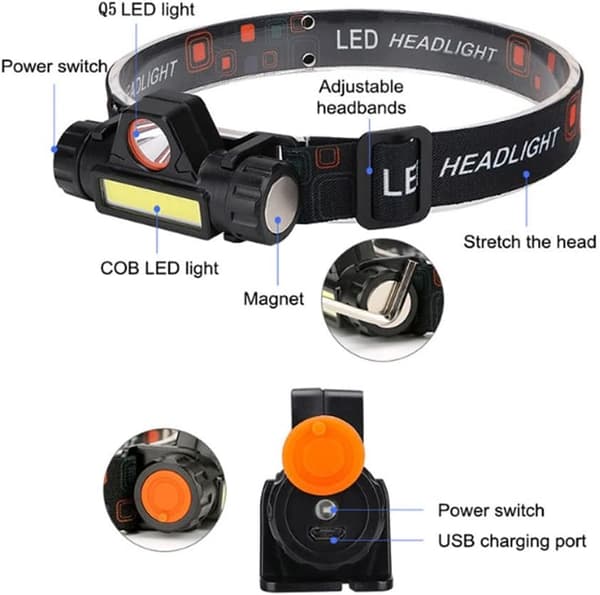 Oppladbar LED-hodelykt, 4000LM minihodelykt med USB-oppladbar frontlykt, 2 moduser, campinglykt, hodelykt