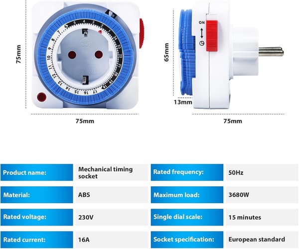 Elektrisk stickproppstimer, 24-timmars timer med 96 omkopplingssegment, programmerbar timerbrytare med indikatorlampa, 16A AC 230V