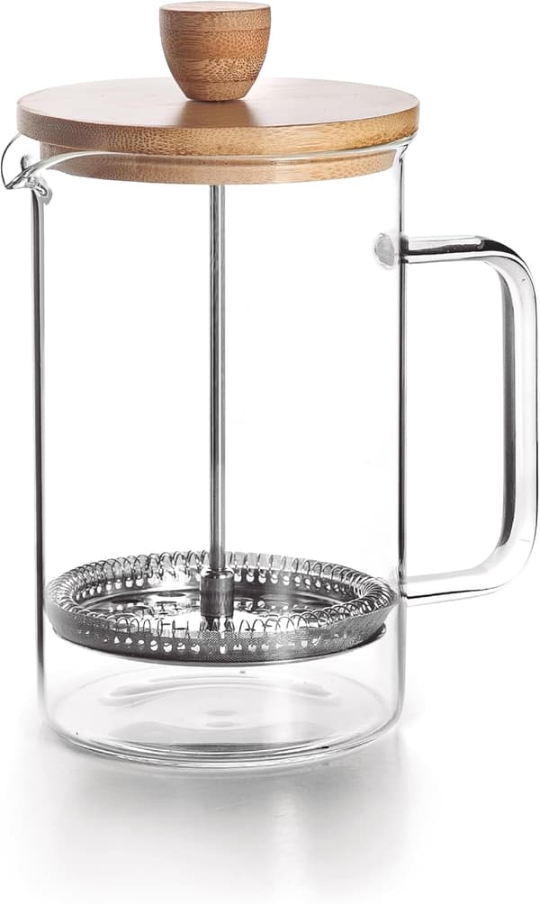 Fransk Stempelkande i Træ, Stempelkande, Filter i Rustfrit Stål, 8 Kopper, Rustfrit Stål og Bambustræ, 1000ml