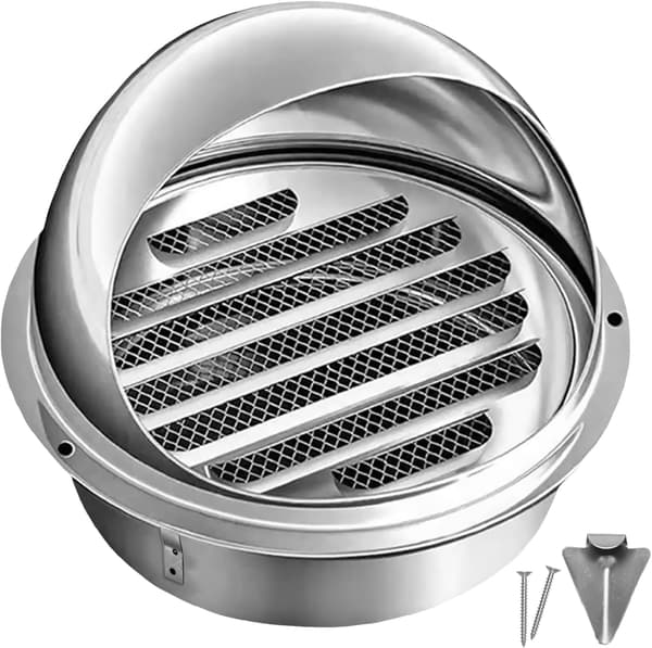 Ventilationsrist, rustfrit stål luftventil, rund rustfri stål vægluftudtag med insektnet, fortykket rund rustfri stål luftventil, 100 mm