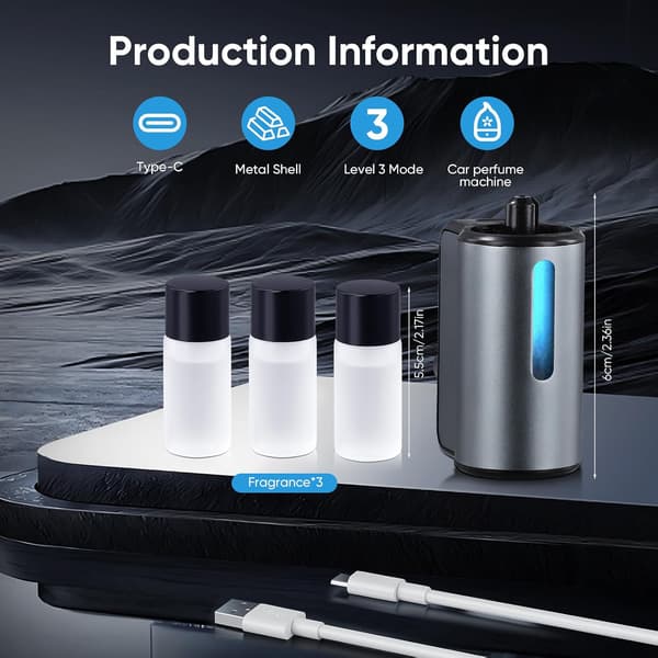 Smart luftdeodorizer og biloliediffuser, universel genopladelig smart aromalufbefugter med 3 tilstande/farver, automatisk tænd/sluk