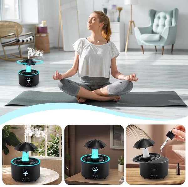 Luftfukter, Roterende Paraplydråpe-luftfukter, 7-farget LED Aromaterapi-diffuser, 300 ml Stor Kapasitet Eterisk Olje-luftfukter med Fjernkontroll