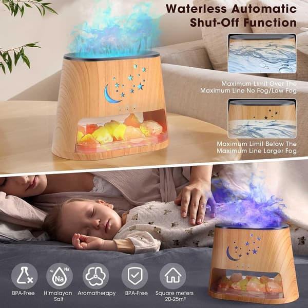 2-i-1 Aroma Diffuser og Saltlampe, Flammeeffekt Diffuser med 260 ml Vandtank, Luftfugter til Æteriske Olier og Aromaterapi