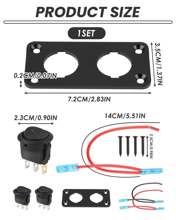 12V-24V bryterpanel med doble blå LED-bryterkontroller, 2-girs vippebryter PÅ/AV, individuell ABS-aluminiumkonstruksjon