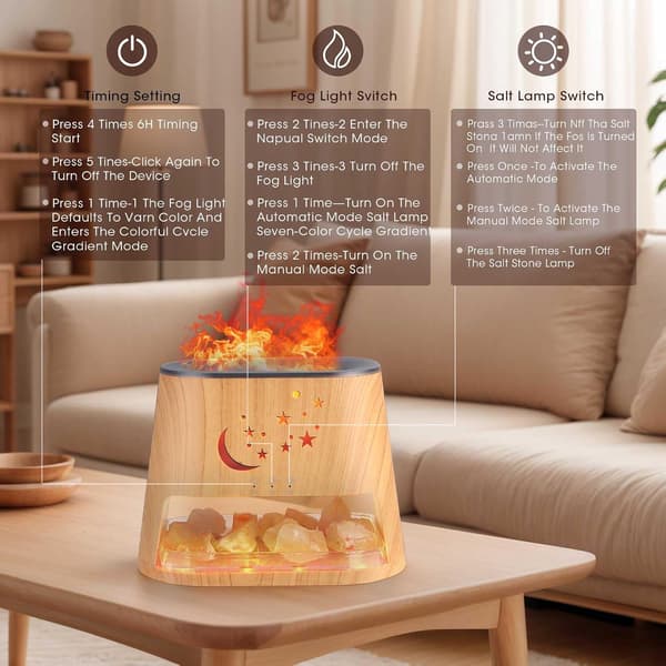 2-i-1 Aroma Diffuser og Saltlampe, Flammeeffekt Diffuser med 260 ml Vandtank, Luftfugter til Æteriske Olier og Aromaterapi