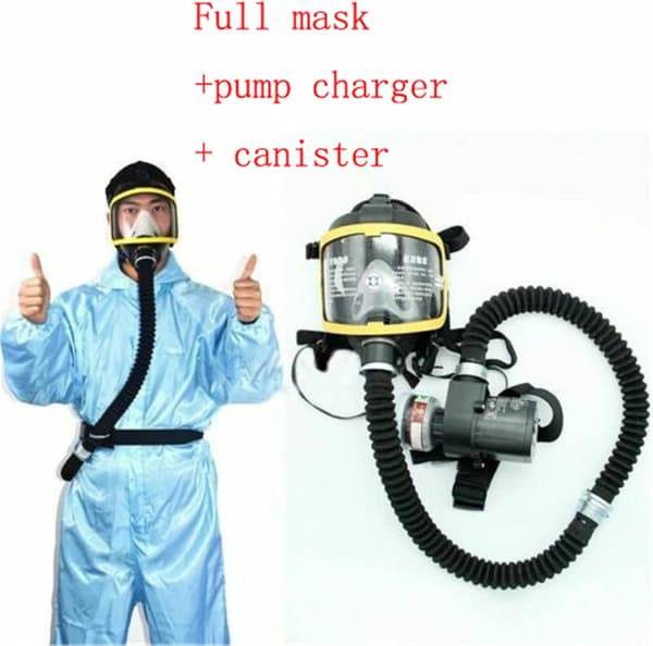 Elektrisk luftdriven helmask med konstantflödesrespirator, andningssystem, justerbar slangmask