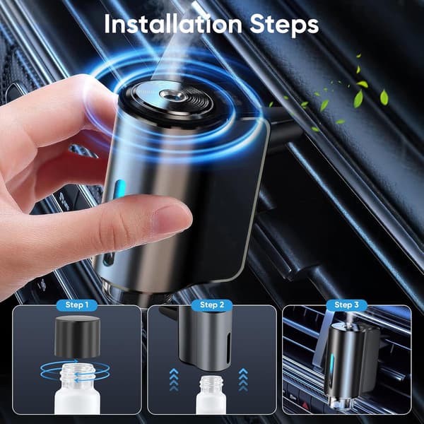 Smart luftdeodorizer og biloliediffuser, universel genopladelig smart aromalufbefugter med 3 tilstande/farver, automatisk tænd/sluk