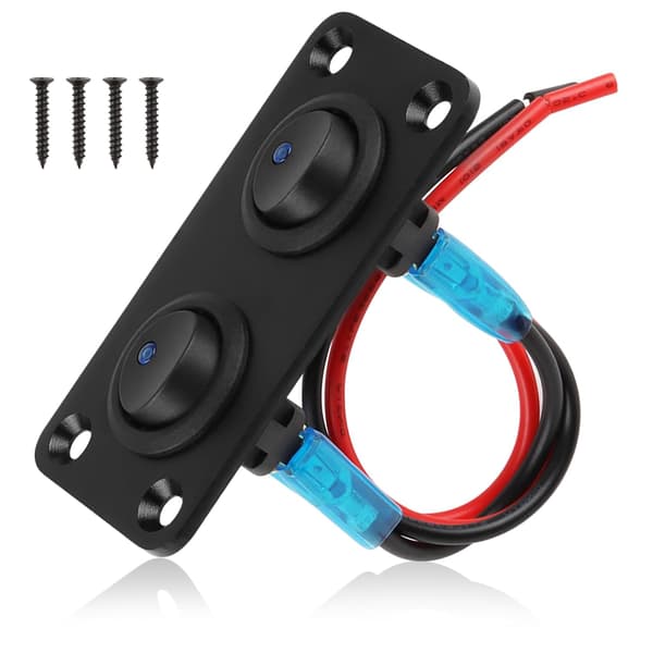 2-veis vippebryterpanel - 12V-24V vanntett rund knapp med LED - 20A DC-kontroll - IP65 ferdigkoblet panel