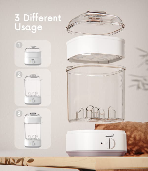 Flaskesterilisator, Dampsterilisator for babyflasker, Elektrisk tåteflaskesterilisator med timer for tåteflasker, smokker, pumpedeler
