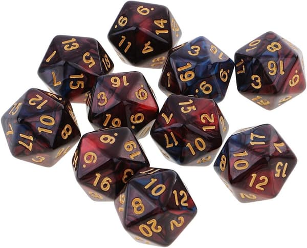 10 stk. D20 polyhedrale terninger til RPG og festspil, populære