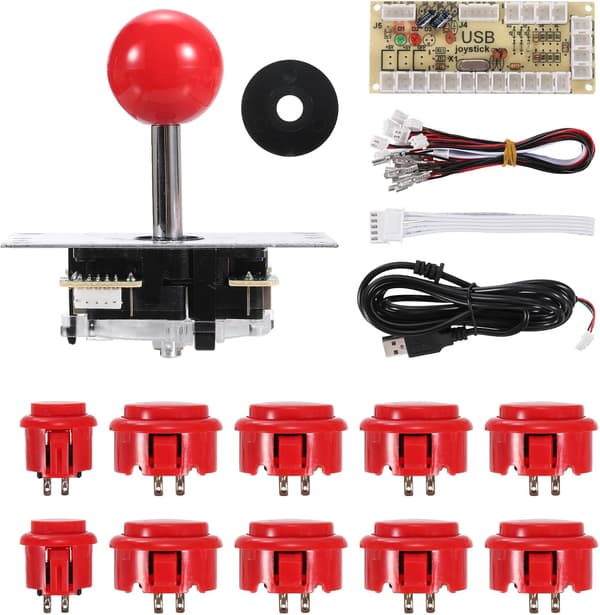 Gør-det-selv PC Joystick-sæt til arkadespil, Gør-det-selv Joystick-dele, 5-bens ABS Arkadeknap til klassisk PC Arkade, Rød