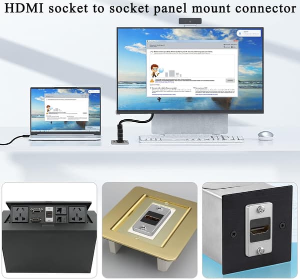 4K HDMI 2.0 Rektangulær Paneladapter Hun til Hun Monteringsstik, HD Display Dock til Enhedspanel, Skrivebord, Væg, PC Skærm Projektor HDTV