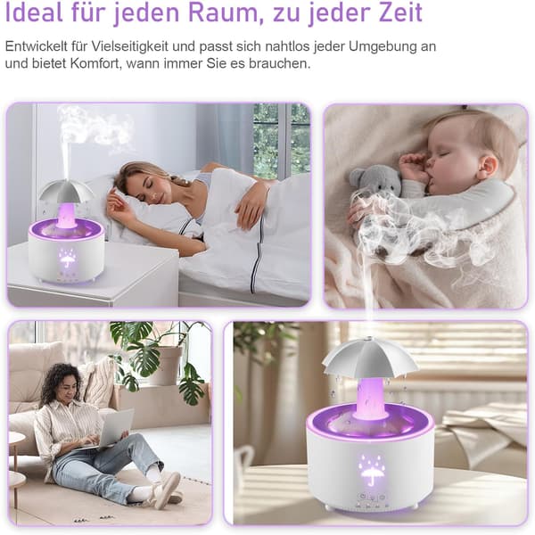 Luftfukter, Roterende Paraplydråpe-luftfukter, 7-farget LED Aromaterapi-diffuser, 300 ml Stor Kapasitet Eterisk Olje-luftfukter med Fjernkontroll