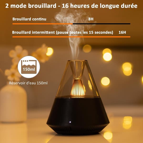 Elektrisk æterisk oliediffuser, ultralyd aromaterapi diffuser med fjernbetjening, automatisk slukning, 7 LED-lys til stue, yoga-150ml sort