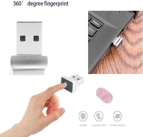 Säker USB-fingeravtrycksläsare, identifiering, biometrisk matchningsskanner för Windows 10 Hello 360°
