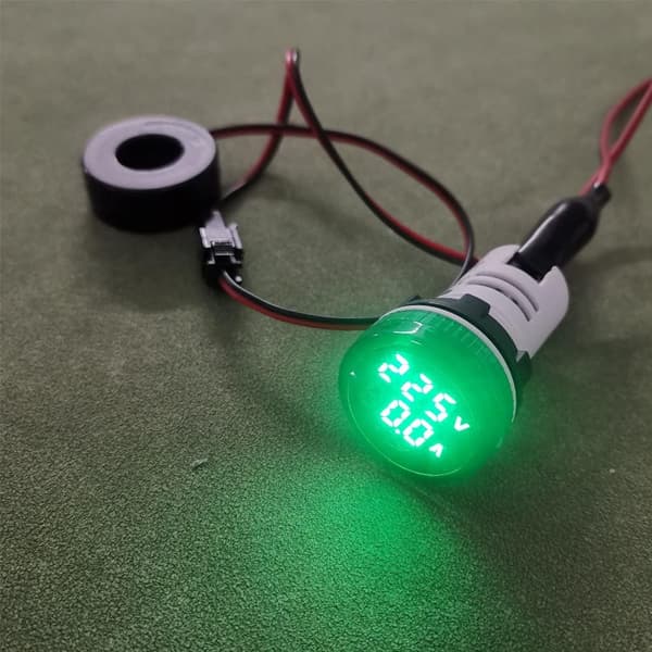 22 mm AC spændings- og strømtester med 2-cifret LED-display, multifunktionsvoltmeter, ammeter, panelmåler, AC 50-500V, 0-100A (grøn, rund)