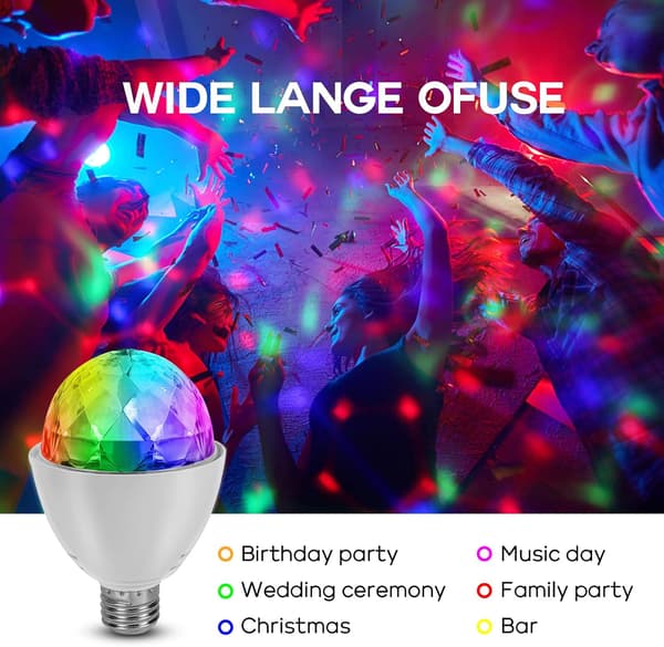 LED Festlys, E27 3W RGB LED Diskokugle, 360° Roterende Diskolys til Fødselsdage, Bryllupper, Jul, Halloween