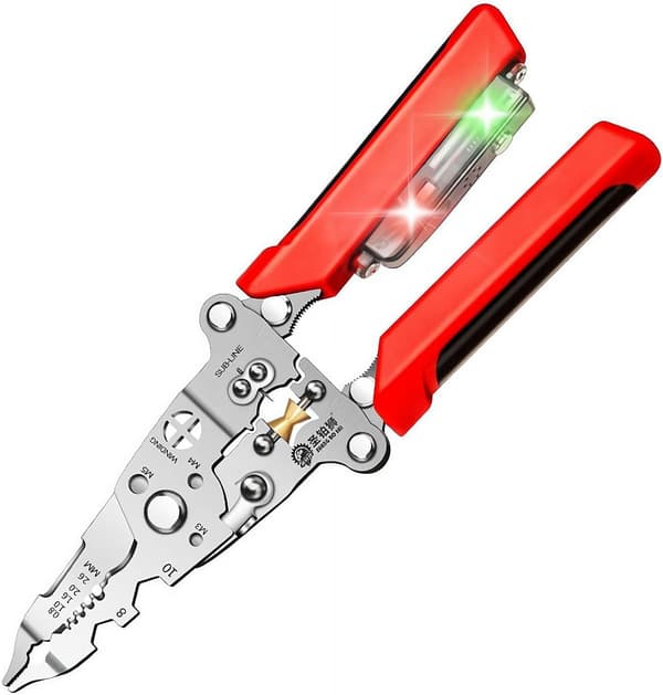 12-i-1 Sammenfoldelig Kabelstripper med Elektricitetsmålefunktion, 8-tommer Multifunktionel Professionel Elektrikertang, Kabelstripper Center Split