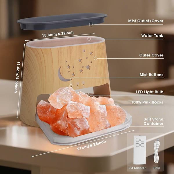 2-i-1 Aroma Diffuser og Saltlampe, Flammeeffekt Diffuser med 260 ml Vandtank, Luftfugter til Æteriske Olier og Aromaterapi