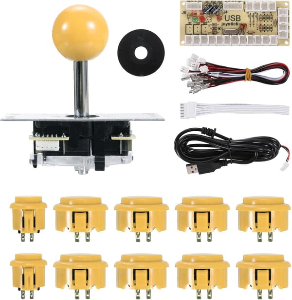 Gør-det-selv PC Joystick-sæt til arkadespil, Gør-det-selv Joystick-dele, 5-bens ABS Arkadeknap til klassisk PC Arkade, Gul