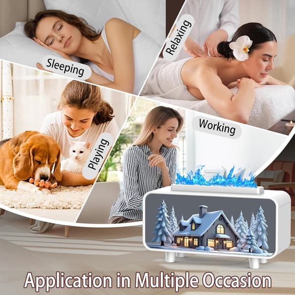 200 ml Aroma Diffuser, Æterisk Olie Diffuser med Flammeeffekt, Ultralyd Luftfugter til Aromaterapi, 7 Farver til Yogarum, Spa, Soveværelse, Hvid