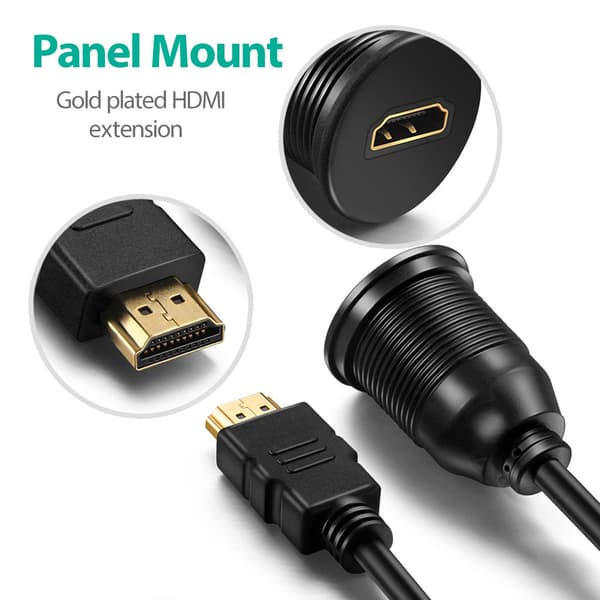 HDMI Panel Flush Mount Kabel - 1 meter 3ft HDMI Forlænger Dash Flush Panel Mount Kabel til bil, båd og motorcykel