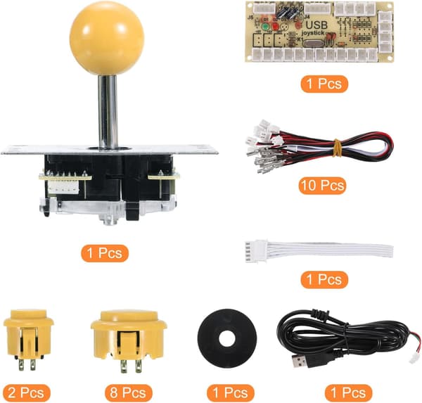Gør-det-selv PC Joystick-sæt til arkadespil, Gør-det-selv Joystick-dele, 5-bens ABS Arkadeknap til klassisk PC Arkade, Gul