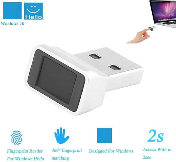 Sikkerheds-USB-fingeraftrykslæser, identifikation, biometrisk matchingsscanner til Windows 10 Hello 360°