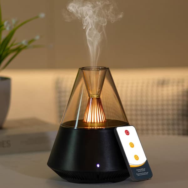 Elektrisk æterisk oliediffuser, ultralyd aromaterapi diffuser med fjernbetjening, automatisk slukning, 7 LED-lys til stue, yoga-150ml sort