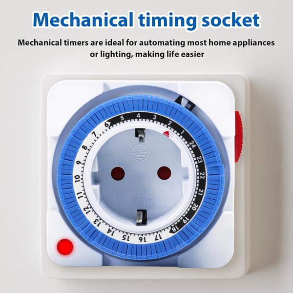 Elektrisk stickproppstimer, 24-timmars timer med 96 omkopplingssegment, programmerbar timerbrytare med indikatorlampa, 16A AC 230V