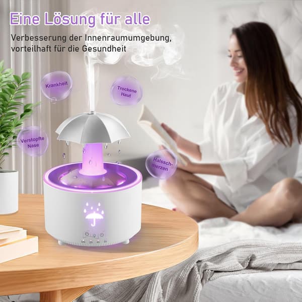Luftfukter, Roterende Paraplydråpe-luftfukter, 7-farget LED Aromaterapi-diffuser, 300 ml Stor Kapasitet Eterisk Olje-luftfukter med Fjernkontroll